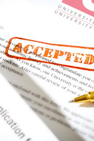 University Application Acceptance Notification Letter with ACCEPTED Stamp